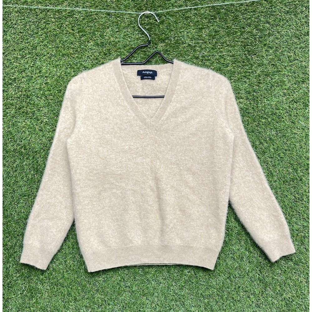 M &S Autograph Cashmere Sweater Womens UK 12 Fits Small 100% Beige Fall Warm Y2K